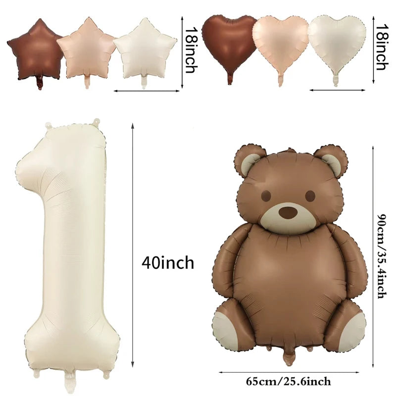 Inflatable Brown Bear Foil Balloon with Cream Number for Baby Shower Birthday Party