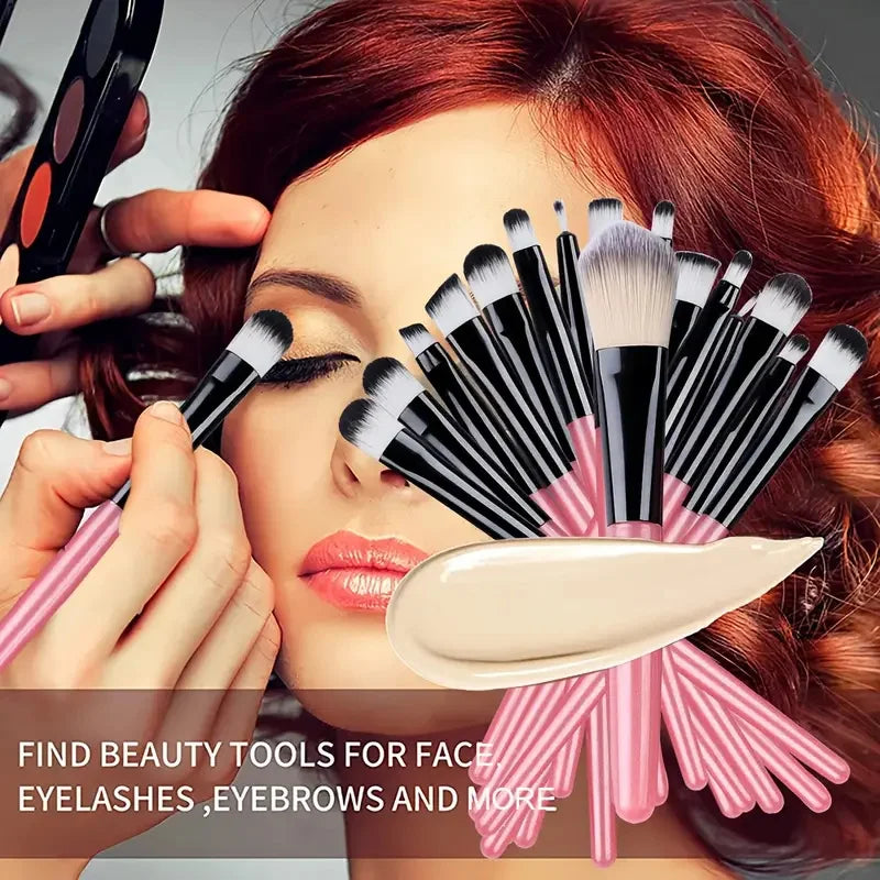 20pcs Makeup Brush Set with Soft Fluffy Brushes for Foundation Eyeshadow Blending - Multiple Handle Colors
