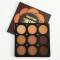 9-Color Dark Bronze Makeup Palette for Contouring & Concealing - Matte Finish with Shimmer