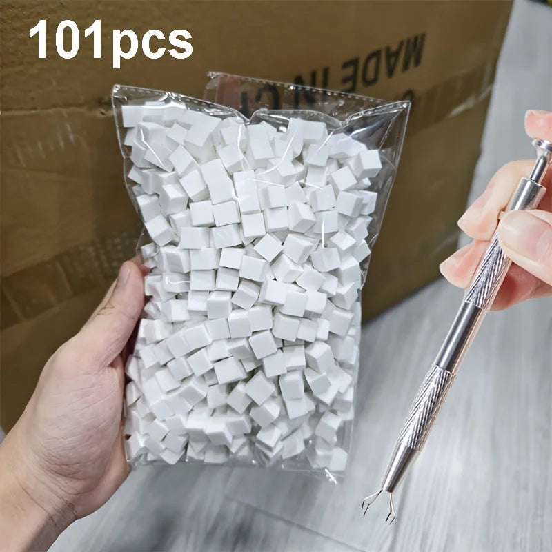 White Nail Sponge Cubes Set with Pickup Tool for Gradient & Ombré Nail Art