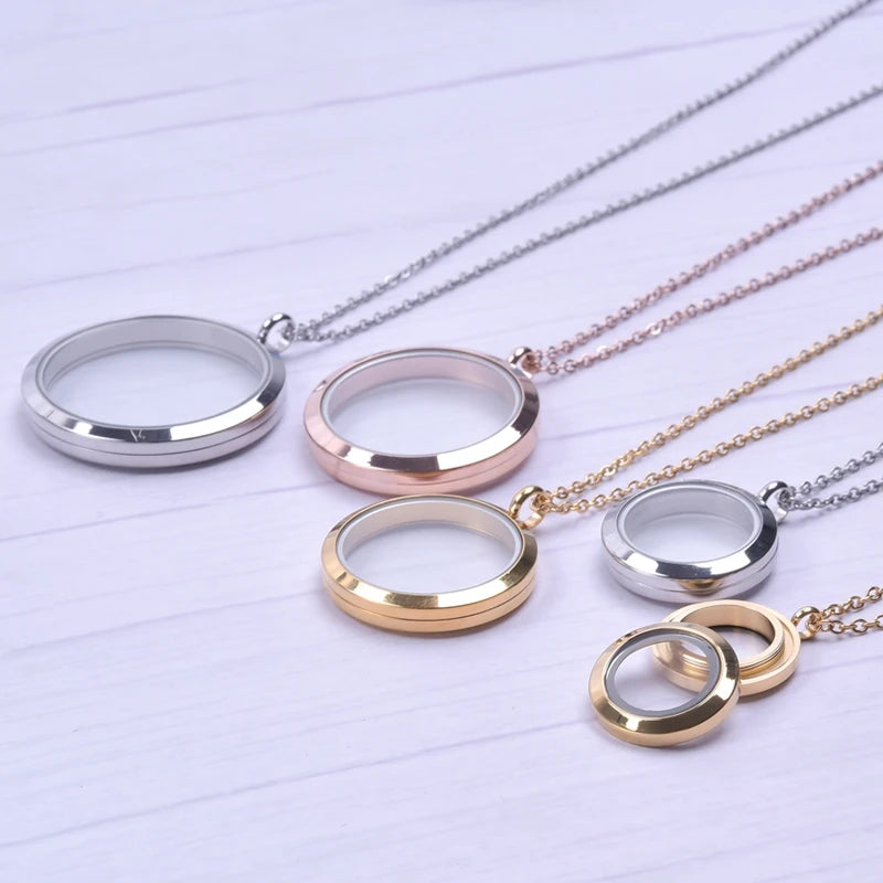 Memory Photo Locket Pendant Necklace with Floating Charm for Jewelry Women Men