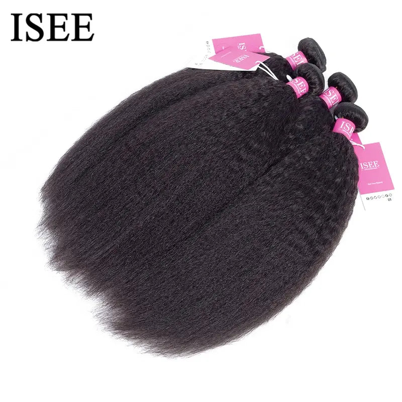 Mongolian Kinky Straight Hair Extensions Bundles 100% Human Hair - Natural & Remy