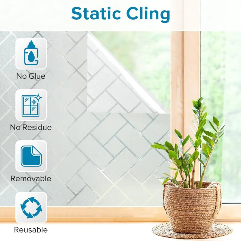 Frosted Glass Window Privacy Film - Static Cling Decorative Covering for Home & Office