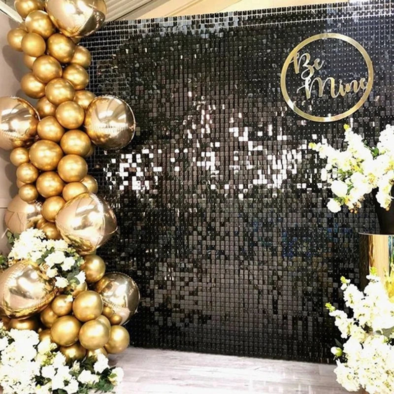 Party Glitter Foil Curtain Backdrop Decorations - Silver & Rose Gold for Events