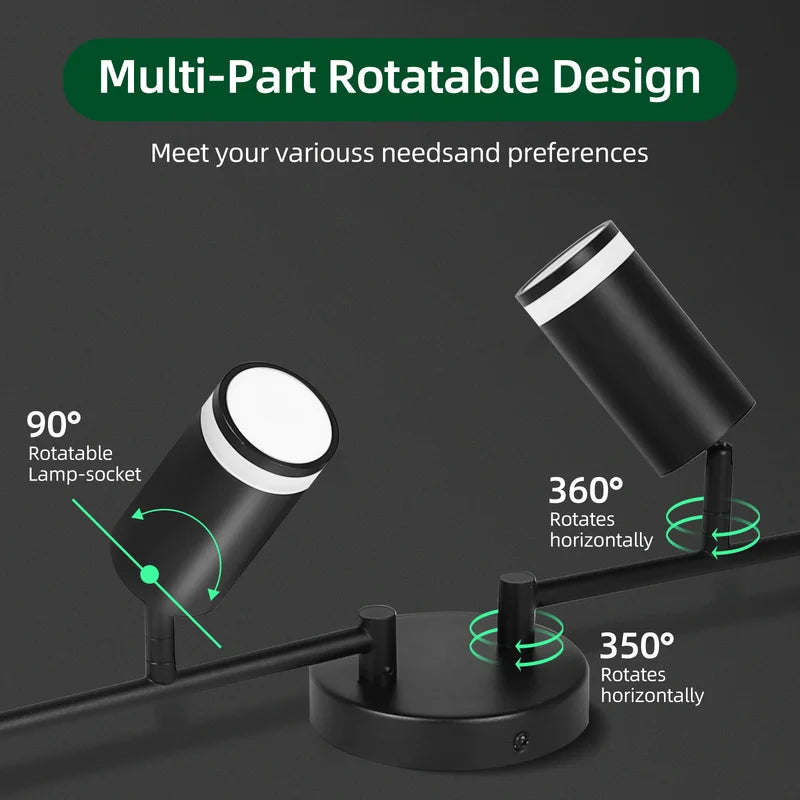 Modern Rotatable Ceiling Track Light with GU10 Bulb Holder - 6-Head LED Chandelier for Kitchen Living Room Home