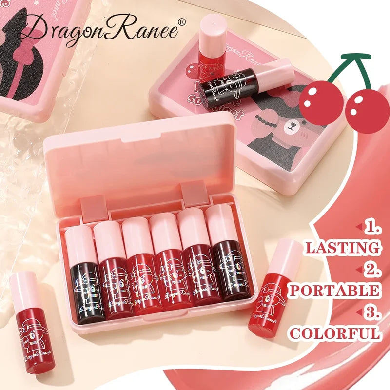 Mini Water-Based Lip Stain Set - Moisturizing Long-Lasting Glossy Lip Makeup Kit