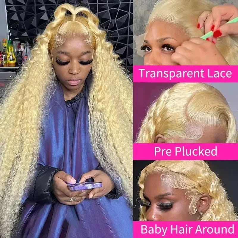 Deep Wave Lace Front Wigs 13x6 HD Lace Frontal Curly Human Hair Honey Blonde