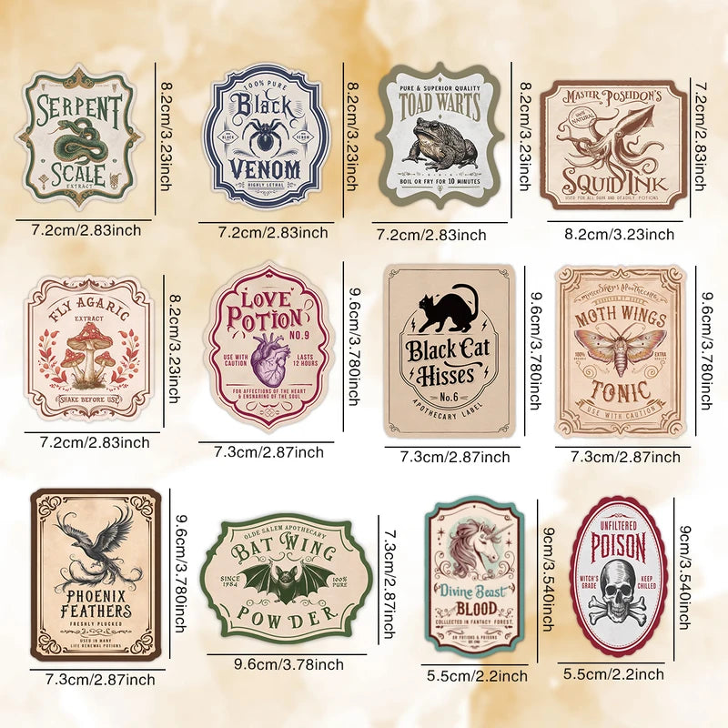 12PCS Halloween Potion Bottle Labels - Spooky Gift Wrapping Stickers, Party Decor