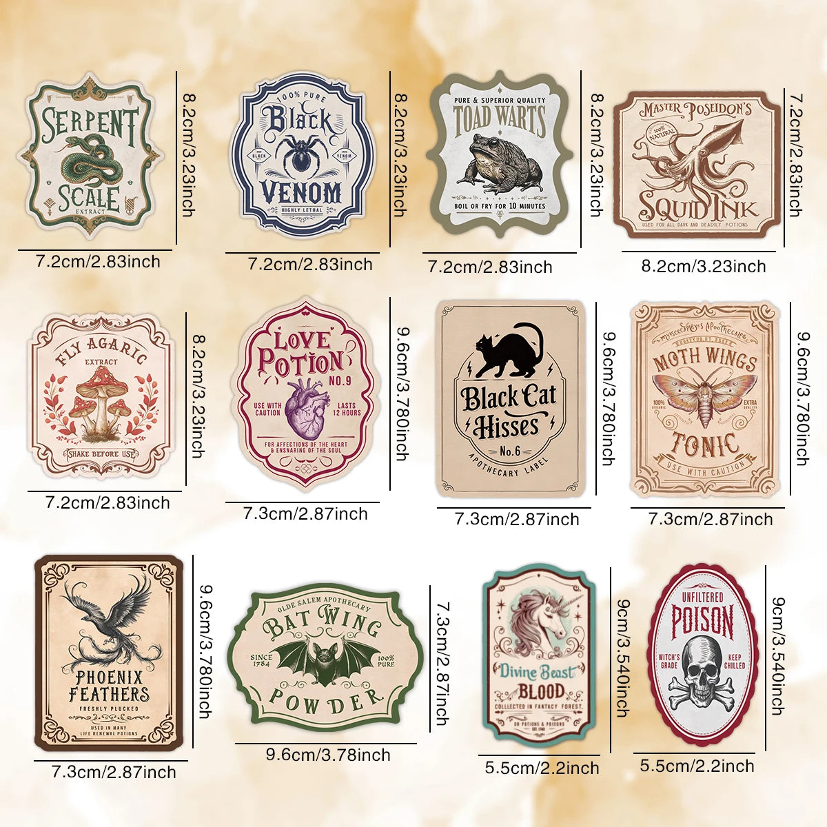 12PCS Halloween Potion Bottle Labels - Spooky Gift Wrapping Stickers, Party Decor