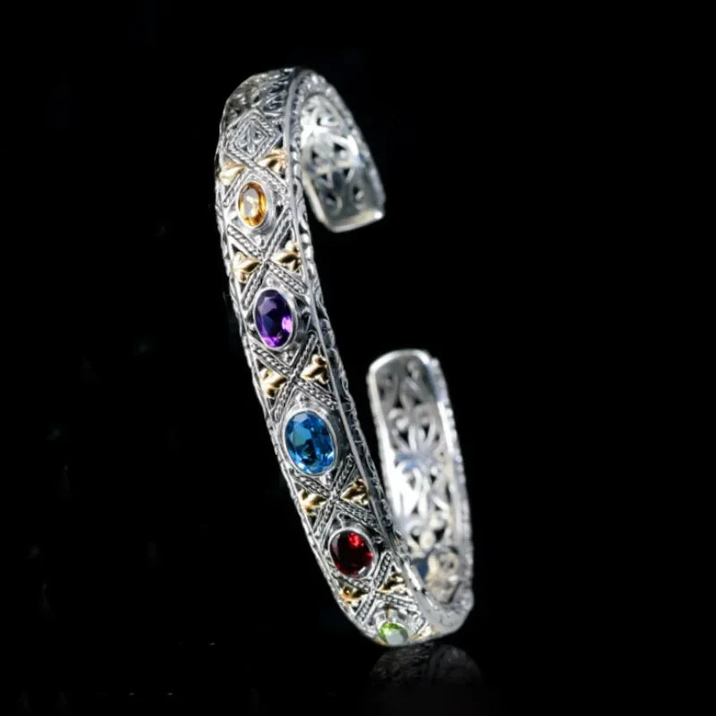 Silver Gemstone Bracelet for Women Wedding Jewelry Gift for Girlfriend
