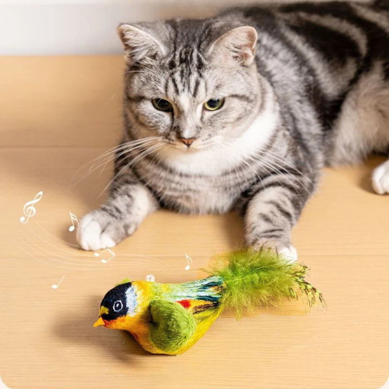 Indoor Interactive Cat Bird Toy with Sound Teaser Wall Hanging Plush Plaything