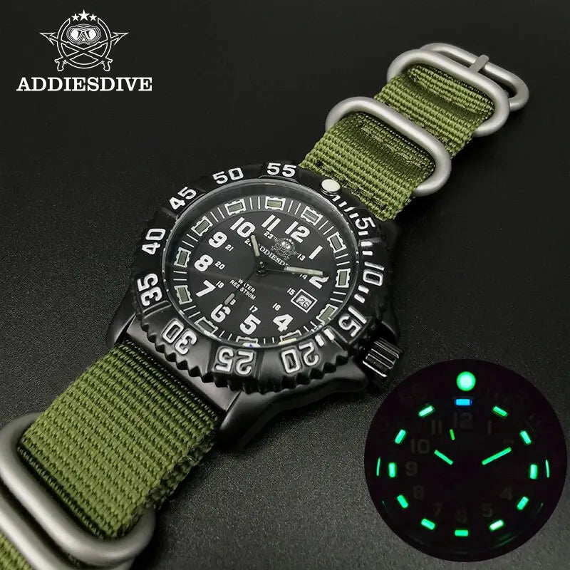 Men's Waterproof Sports Watch with Luminous Tube & Nylon Band - Military Style, 50m Water-Resistant