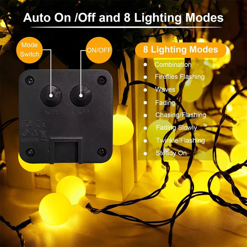 Frosted Globe Solar String Lights - Outdoor Fairy Lights with 8 Modes for Garden & Holiday Decor