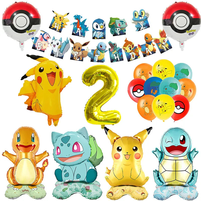 Kids Party Balloon Kit Pikachu Genies Turtle Birthday Decorations Set