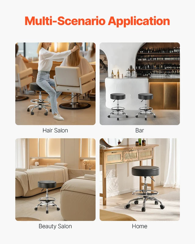 Adjustable Rolling Stool Chair with Wheels Supports 450 lbs for Salon Spa Clinic