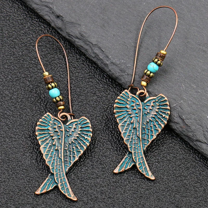 Ethnic Vintage Bohemia Drop Earrings for Women Geometric Leaf Flower Hollow Round Jewelry