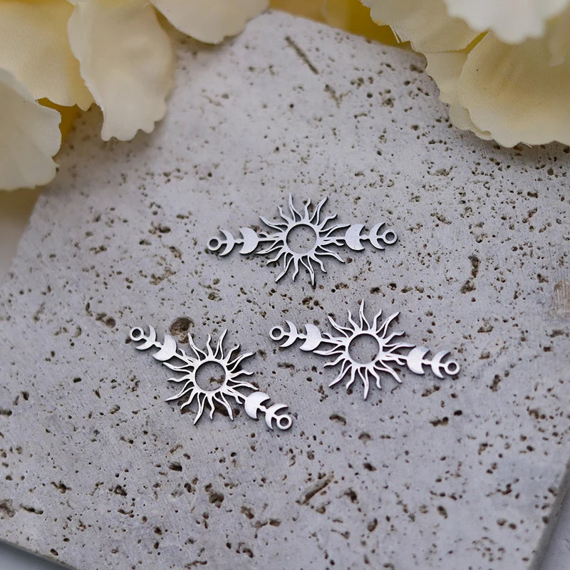 3pcs Sun Moon Star Jewelry Charms Pendant Set Stainless Steel DIY Accessories