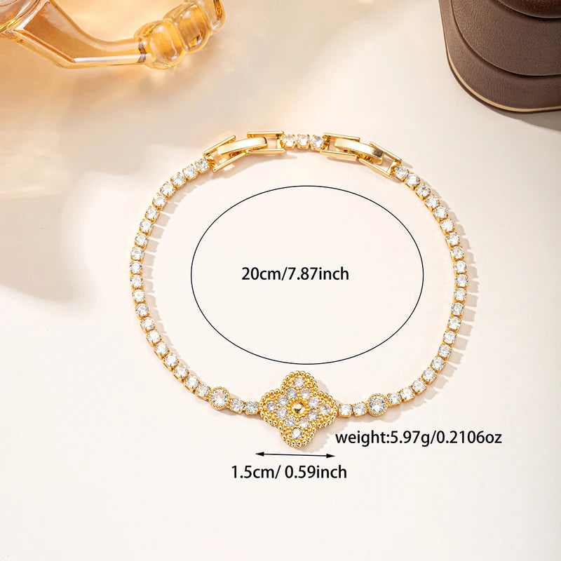 Luxury Clover Chain Bracelet for Women with Cubic Zirconia Charm, Elegant Four Leaf Jewelry Gift
