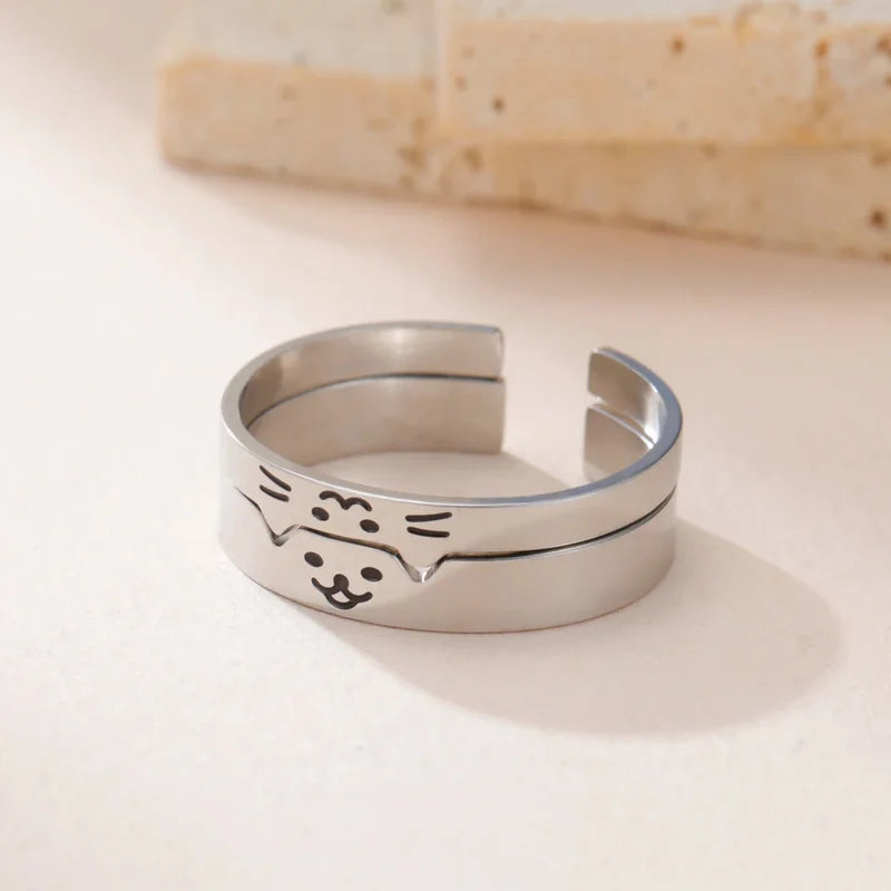 Adjustable Stainless Steel Pet Couple Ring for Cats and Dogs Playful Gift