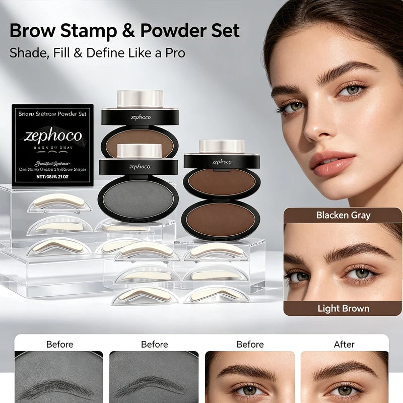 Waterproof Eyebrow Stamp Kit with Stereo Shaping & Stencils - Natural & Bold Looks