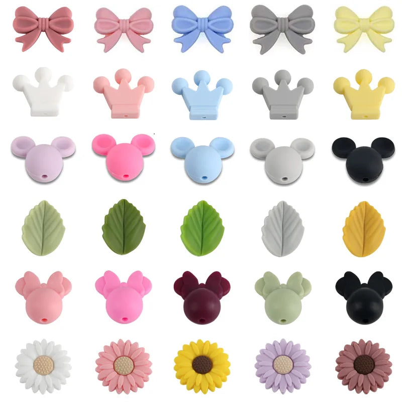 Mini Silicone Beads Set for Jewelry Making - Bow, Leaf, Flower, Crown Accessories