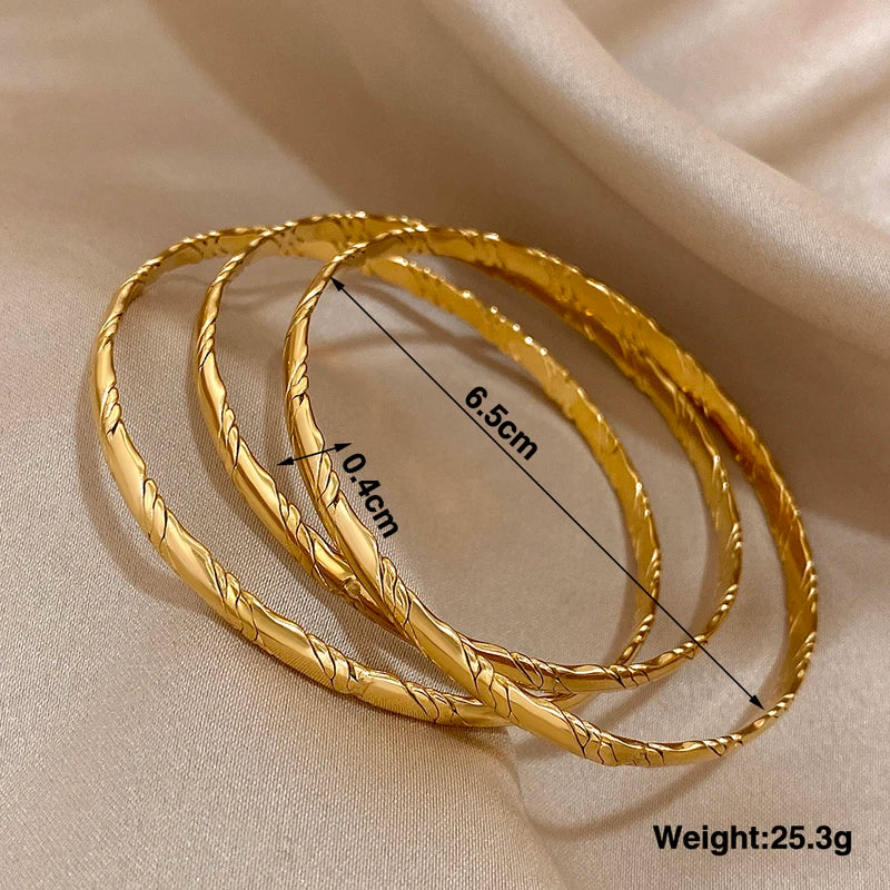 Gold Plated Twisted Stainless Steel Bangles for Women Stackable Waterproof Jewelry