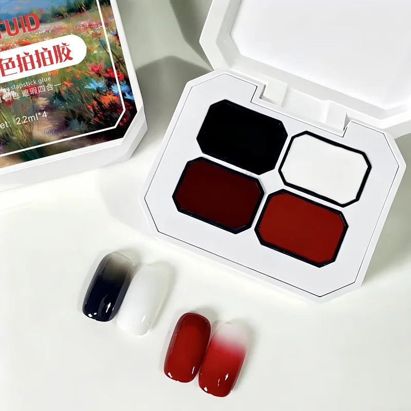 4 Colors Gel Nail Polish Set - Black White Red High Saturation Shine, LED Curing, Wash-Free Nail Art
