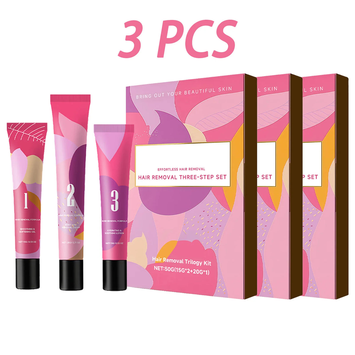 Facial Hair Removal Kit for Sensitive Skin - Gentle 3-Step Set, 50g