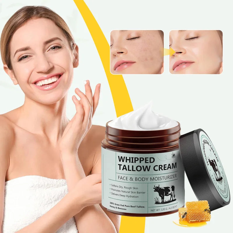 Organic Beef Tallow Face Moisturizer with Honey and Beeswax - Deep Hydrating 120g