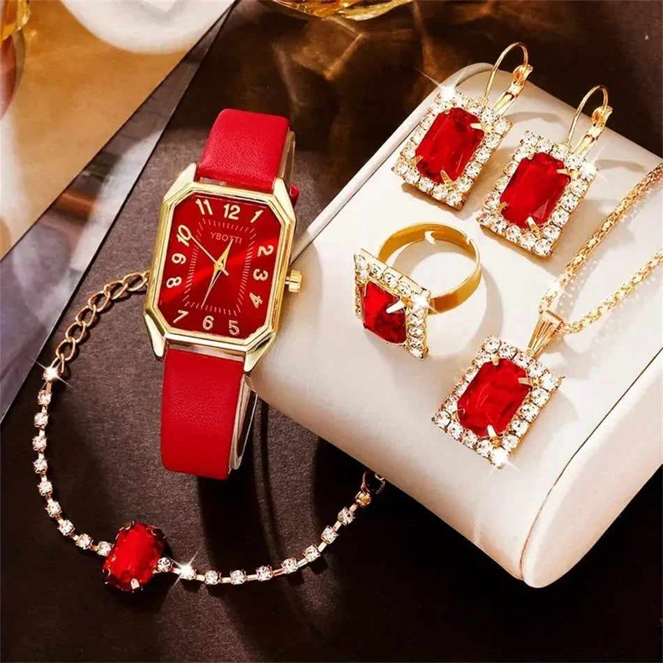 Luxury Women's Square Watch with Blue Leather Band - Classic Quartz Femininine Wristwatch