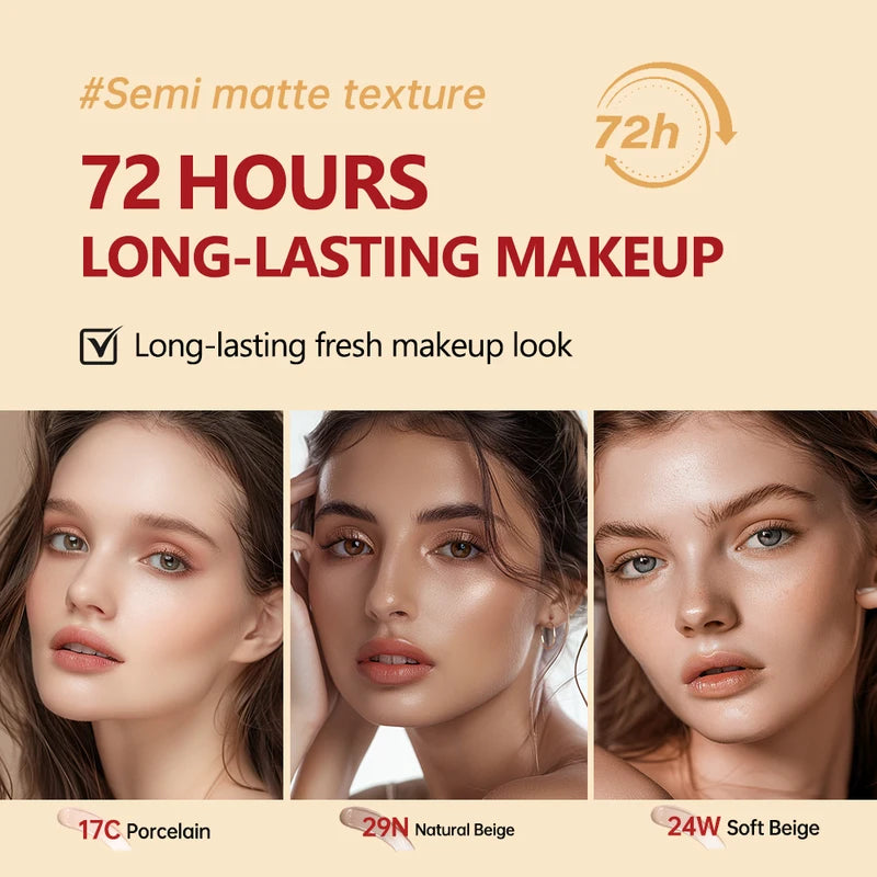 Long-Lasting Waterproof Cushion Foundation with Full Coverage - 9 Colors, Semi-Matte Finish