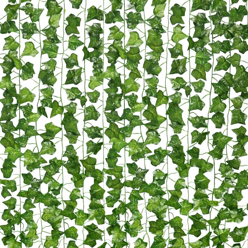 Artificial Ivy Leaf Garland 12-Piece Faux Green Vine for Home Decor