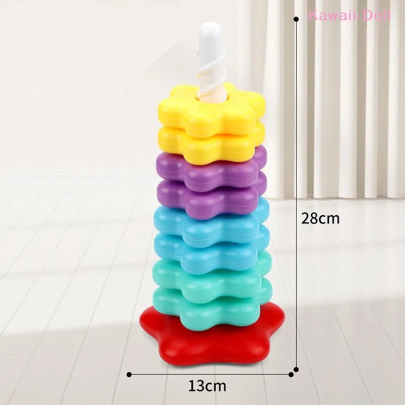 Baby Spinning Stacking Puzzle Toys Rainbow Tower Montessori Motor Skills Game