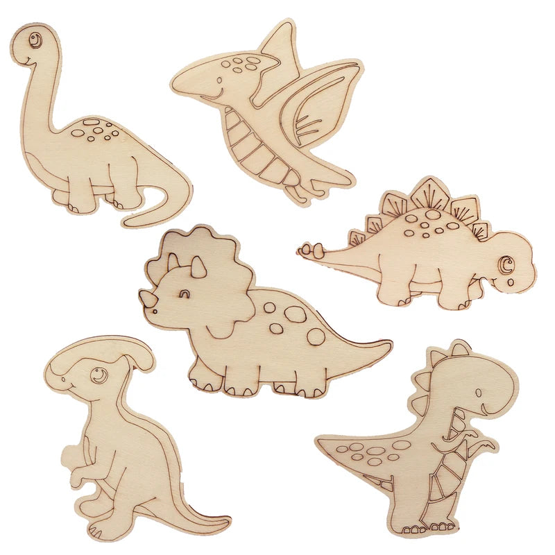 12pcs Wooden Dinosaur Craft Set for Birthday Party Decorations and DIY Gifts