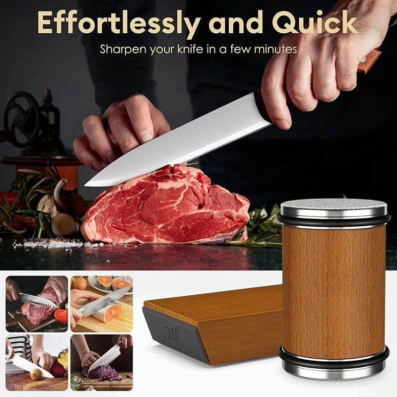 Magnetic Knife Sharpener with Adjustable 15/20° Roller - Kitchen Whetstone Kit