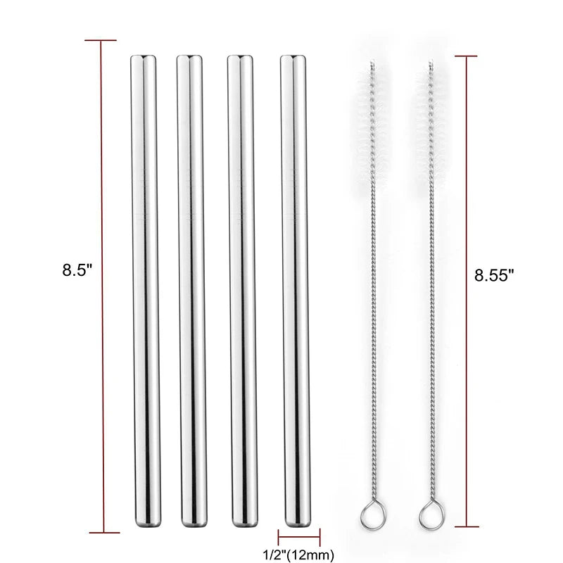 Reusable Stainless Steel Bubble Tea & Milkshake Straws with Cleaning Brush - Extra Wide 12mm Diameter