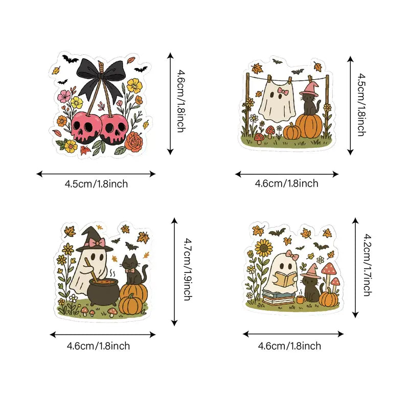 48PCS Cartoon Ghost Flower Stickers Halloween Party Decorations Water Bottle Laptop Diary