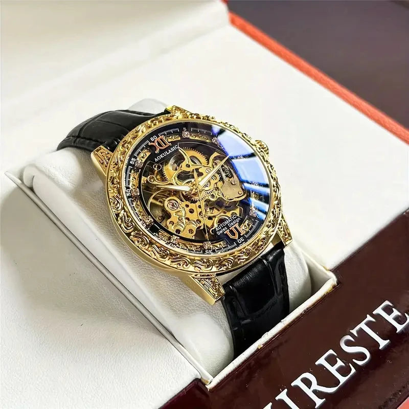 Luxury Men's Automatic Mechanical Watch - Business Casual Style, No Batteries Needed