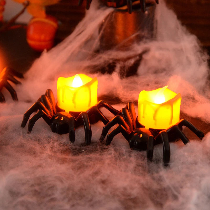 Halloween Decorations LED Candle Light with Plastic Spider and Pumpkin Lamp for Haunted House & Party
