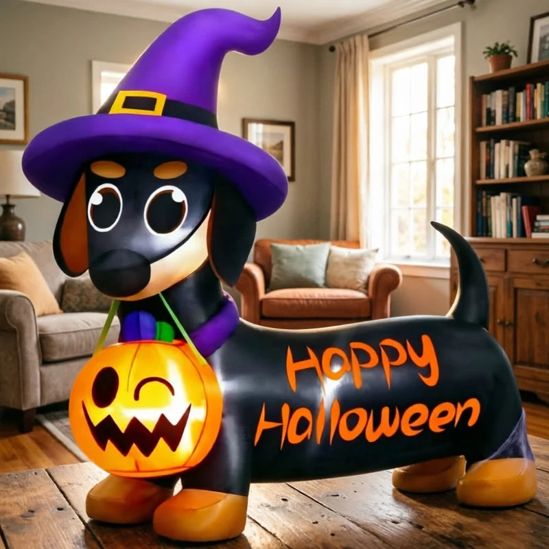 Inflatable Halloween Pumpkin Puppy Ornament with LED for Garden Yard Outdoor Decoration