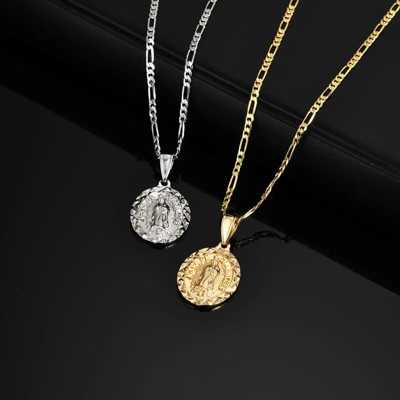 Virgin Mary Prayer Pendant Necklace Unisex Religious Jewelry with Metal Color Options