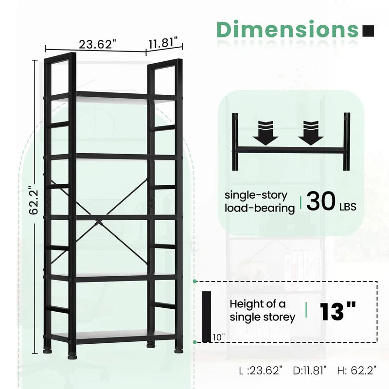 5-Tier Wooden Display Bookshelf - Space-Saving Standing Organizer for Living Room
