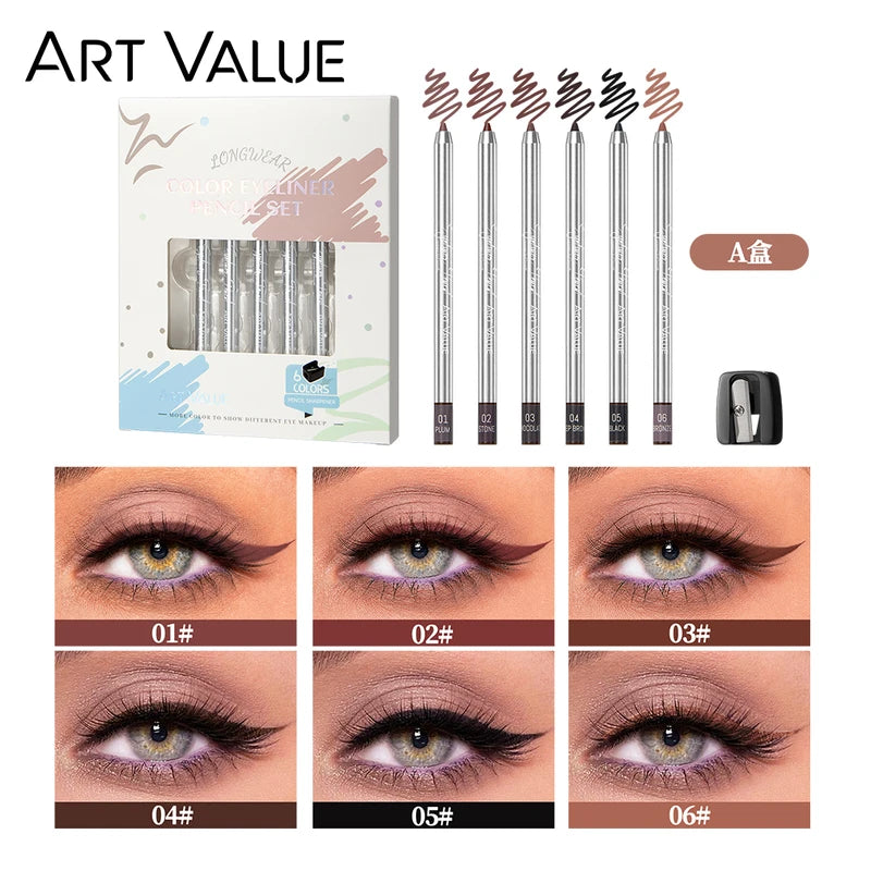 6-Color Matte Eyeliner Pencil Makeup Set - Water-Resistant & Long-Lasting