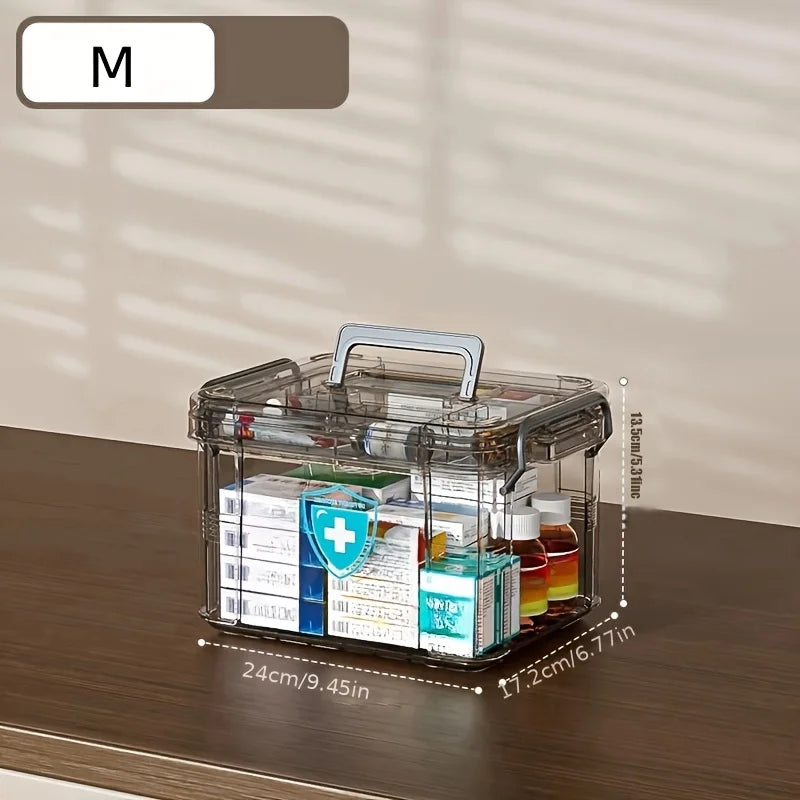 Plastic Storage Box with Handle - Transparent Emergency First Aid & Tool Kit