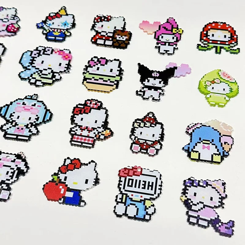 Kawaii Pixel Cat Keychain Set - 32pcs Acrylic Pendant Mystery Bag for Backpack Decor & Party Favors