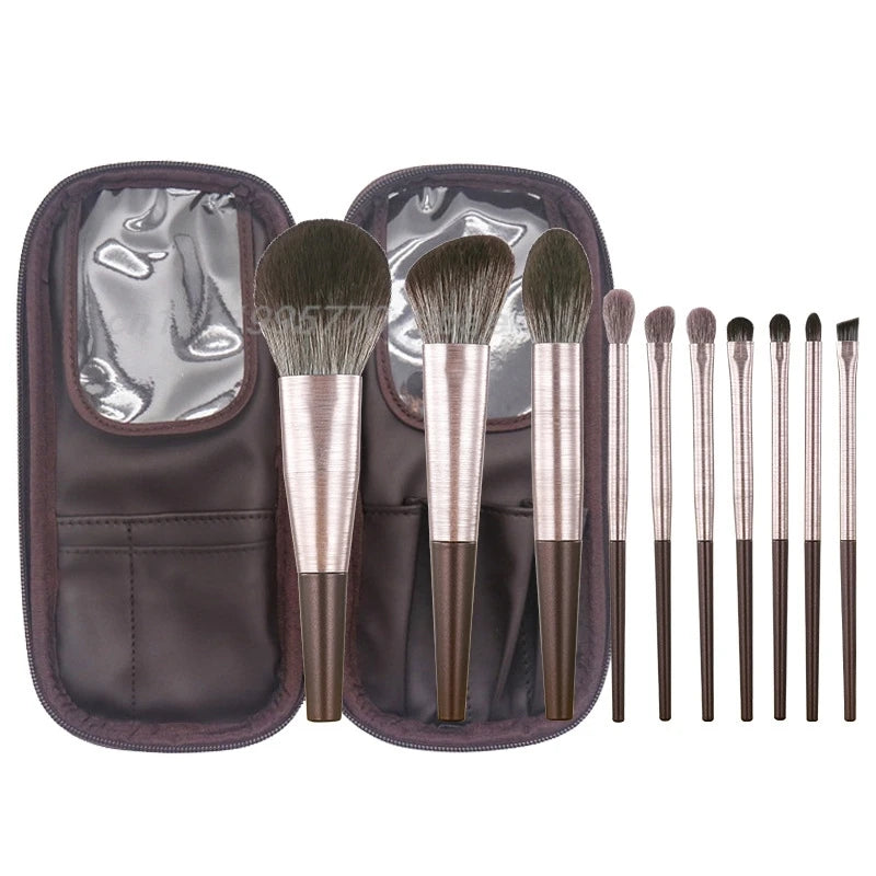 10Pcs Makeup Brush Set - Professional Eyeshadow, Foundation, Blush & Powder Brushes with Bag