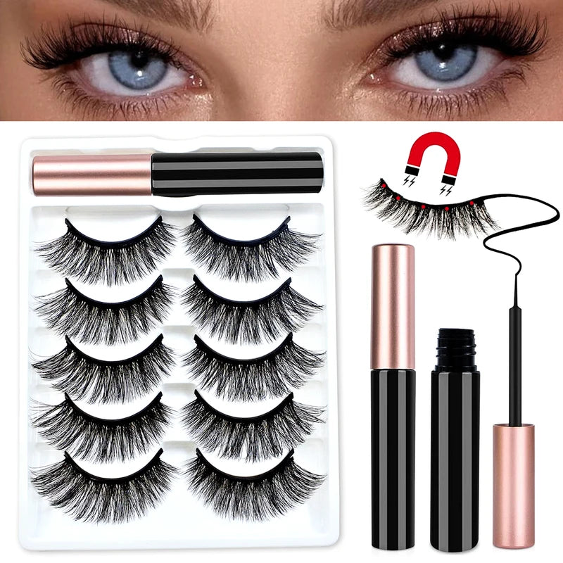 Magnetic Eyelashes with Eyeliner Kit - Reusable Natural Look, 5 Pairs