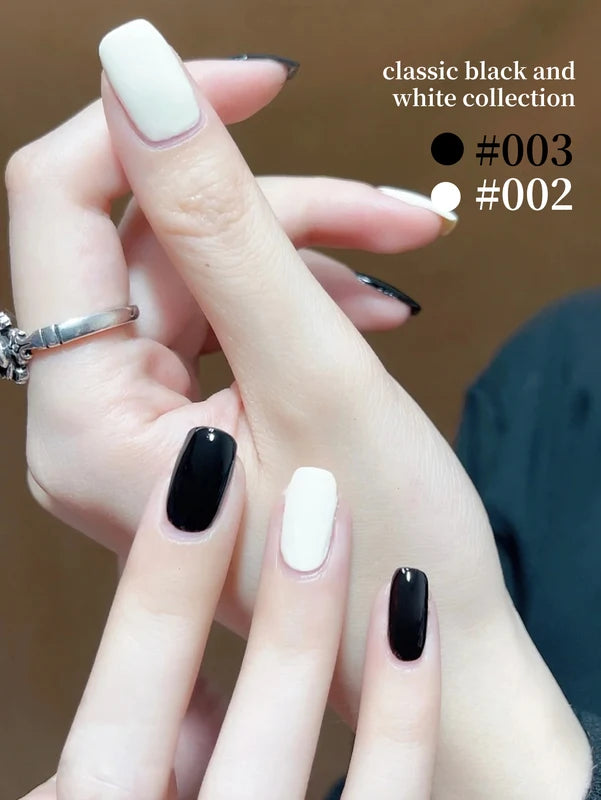 Black and White Gel Nail Polish Set - Long-Lasting & Removable 15ml 2 Pack for Beginners