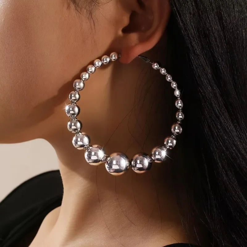 Large Circle Hoop Earrings for Women Exaggerated Bead Design Jewelry Gift