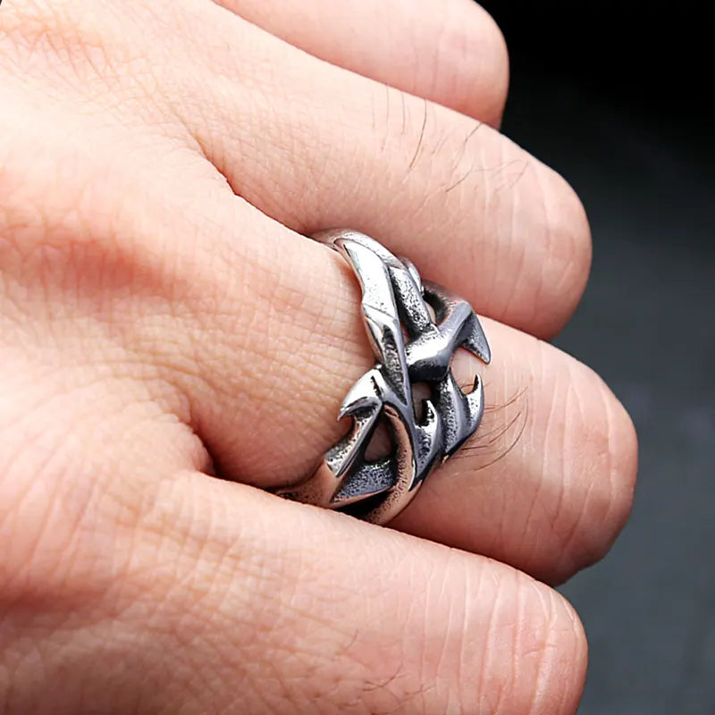 Vintage Punk Stainless Steel Crown of Thorns Ring for Men Women Hollow Out Design Jewelry
